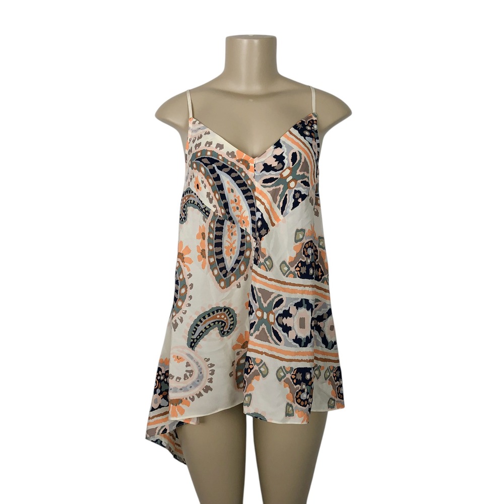 HD in Paris Anthropologie 100% Silk Cami Tank Top 6 Floral Paisley Asymmetric
